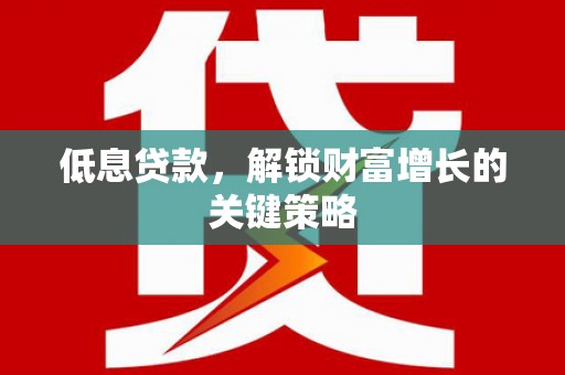 大武低息贷款，解锁财富增长的关键策略